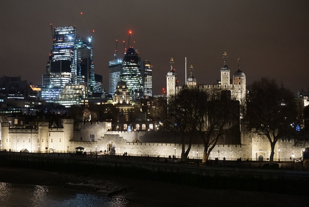 The Tower of London and the 'Gherkin' seen from Tower Bridge
